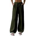 Fashion Booms Women's High Waist Loose Casual Lounge Pants | Wide Leg, Baggy Fit, Lightweight Cotton Trousers with Pockets, Ideal for Travel, Streetwear &amp; Summer