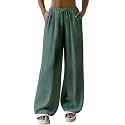 Fashion Booms Women's High Waist Loose Casual Lounge Pants | Wide Leg, Baggy Fit, Lightweight Cotton Trousers with Pockets, Ideal for Travel, Streetwear &amp; Summer