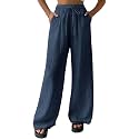 Fashion Booms Women's High Waist Loose Casual Lounge Pants | Wide Leg, Baggy Fit, Lightweight Cotton Trousers with Pockets, Ideal for Travel, Streetwear & Summer