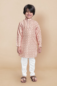 fashion dream boys festive  party kurta and pyjama set beige pack of 1