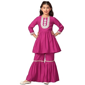 fashion dream girl39s chanderi silk ethnic kurta and sharara setkids salwar suit setsharara set for girls