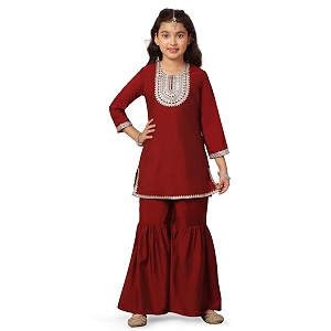 fashion dream girl39s chanderi silk ethnic kurta and sharara setkids salwar suit setsharara set for girls
