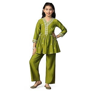 fashion dream girl39s chanderi silk ethnic kurta and sharara setkids salwar suit setsharara set for girls