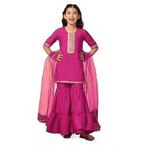 fashion dream girl39s chanderi silk ethnic kurta and sharara setkids salwar suit setsharara set for girls