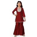 Fashion Dream Girl's Chanderi Silk Ethnic Kurta and Sharara Set|Kids Salwar Suit Set|Sharara Set for Girls
