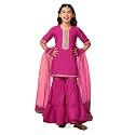 Fashion Dream Girl's Chanderi Silk Ethnic Kurta and Sharara Set|Kids Salwar Suit Set|Sharara Set for Girls