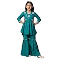Fashion Dream Girl's Chanderi Silk Ethnic Kurta and Sharara Set|Kids Salwar Suit Set|Sharara Set for Girls