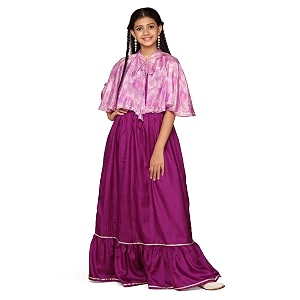 fashion dream girl39s maxi length fit and flared dresses with cape fdgdrs00096 prp 28_purple_7-8 yrs