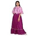 Fashion Dream Girl's Maxi Length Fit and Flared Dresses with Cape (FDGDRS00096 PRP 28_Purple_7-8 Yrs)