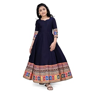 fashion dream girls crepe silk maxi length printed dress traditional long dressgown for kids