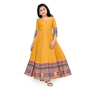 fashion dream girls crepe silk maxi length printed dress traditional long dressgown for kids