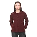 Women's Woollen Round Neck Floral Embroidered self Design Fullsleeve Winter Wear Buttoned Cardigan (Type - Women's Sweater, Size - Medium, Large, X-Large) (XL, Maroon)