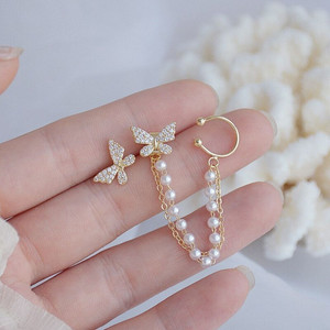 fashion frill stunning butterfly designs pearl  ad stud ear cuff earrings for girls women cubic zirconia alloy earring set