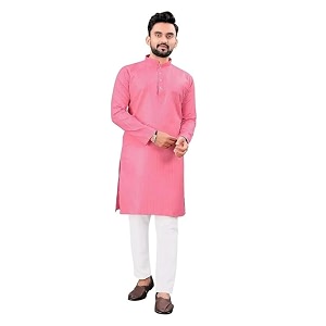 FASHION GALLERY Mens Solid Pattern Polycotton Kurta