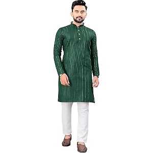 FASHION GALLERY Mens Solid Pattern Polycotton Kurta