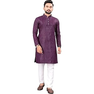 FASHION GALLERY Mens Solid Pattern Polycotton Kurta
