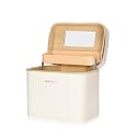 Luxury Fashion makeup box, Portable leather hard cosmetic case with mirror, Sturdy train case make up box for women adults. (Double-white)