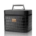 Fashion makeup box, Portable leather hard cosmetic case with mirror, Professional train case make up box for women adults. (Black)