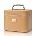Fashion makeup box, Portable leather hard cosmetic case with mirror, Professional train case make up box for women adults. (Beige)