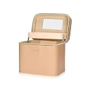 Fashion makeup box, Portable leather hard cosmetic case with mirror, Sturdy train case make up box for women adults. (Double- yellow)