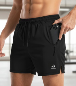 AS FASHION Solid Men Black Regular Shorts