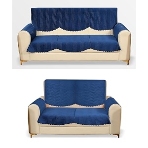 fashion throw quilted velvet 3 and 2 seater sofa cover  anti-slip  machine washable  sofa slipcover  navy with armrest covers