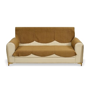 fashion throw quilted velvet 3 seater sofa cover  3-layer soft sofa protector for living room  anti-slip  machine washable  sofa slipcover for pets amp kids  golden with armrest covers
