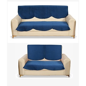 fashion throw quilted velvet 3 and 2 seater sofa cover  anti-slip  machine washable  sofa slipcover  navy 32