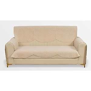 fashion throw quilted velvet 1 seater sofa cover  anti-slip  machine washable  sofa slipcover  beige 1 seater