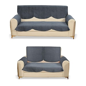 fashion throw quilted velvet 3 and 2 seater sofa cover  anti-slip  machine washable  sofa slipcover  dark grey with armrest covers
