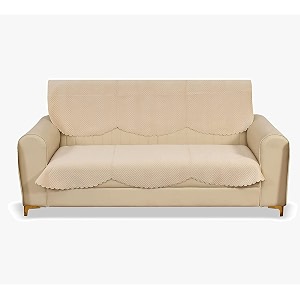fashion throw quilted velvet 3 seater sofa cover  anti-slip  machine washable  sofa slipcover  beige 3 seater