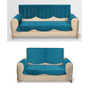fashion throw quilted velvet 3 and 2 seater sofa cover  anti-slip  machine washable  sofa slipcover  turquoise with armrest covers