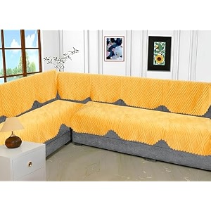 fashion throw sofa cover l shape 6 seats  velvet quilted anti-slip sofa cover protector covers  sofa cover for living room  sofa slipcovers yellow l-shape