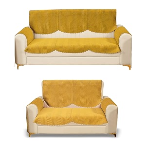 fashion throw quilted velvet 3 and 2 seater sofa cover  anti-slip  machine washable  sofa slipcover  yellow with armrest covers