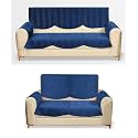 Fashion Throw Quilted Velvet 3 and 2 Seater Sofa Cover | Anti-Slip | Machine Washable | Sofa Slipcover | Navy with Armrest Covers