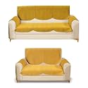 Fashion Throw Quilted Velvet 3 and 2 Seater Sofa Cover | Anti-Slip | Machine Washable | Sofa Slipcover | Yellow with Armrest Covers