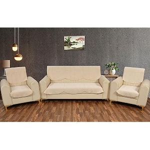 fashion throw quilted velvet 5 seater sofa cover  anti-slip  machine washable  sofa slipcover  beige 5 seater