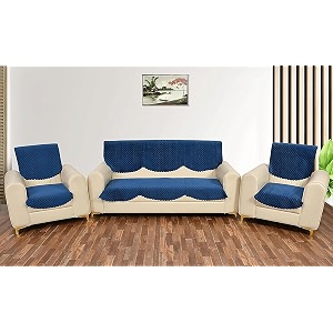 fashion throw quilted velvet 5 seater sofa cover  anti-slip  machine washable  sofa slipcover  navy 5 seater