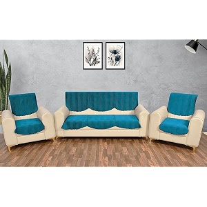 fashion throw quilted velvet 5 seater sofa cover  anti-slip  machine washable  sofa slipcover  turquoise 5 seater