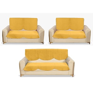 fashion throw quilted velvet 7 seater sofa cover  anti-slip  machine washable  sofa slipcover  yellow 7 seater