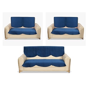 fashion throw quilted velvet 7 seater sofa cover  anti-slip  machine washable  sofa slipcover  navy 7 seater