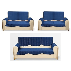 fashion throw quilted velvet 7 seater sofa cover  anti-slip  machine washable  sofa slipcover  navy 7 seater
