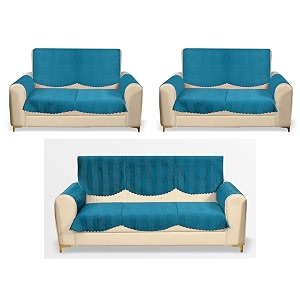 fashion throw quilted velvet 7 seater sofa cover  anti-slip  machine washable  sofa slipcover  turquoise with armrest covers