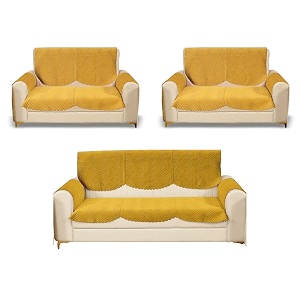 fashion throw quilted velvet 7 seater sofa cover  anti-slip  machine washable  sofa slipcover  yellow with armrest covers