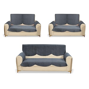 fashion throw quilted velvet 7 seater sofa cover  anti-slip  machine washable  sofa slipcover  dark grey with armrest covers