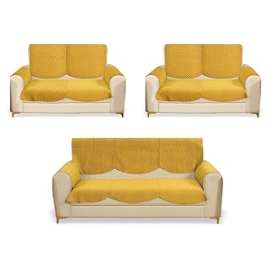 fashion throw quilted velvet 7 seater sofa cover  anti-slip  machine washable  sofa slipcover  yellow with armrest covers