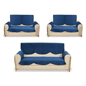 fashion throw quilted velvet 7 seater sofa cover  anti-slip  machine washable  sofa slipcover  navy with armrest covers