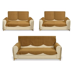fashion throw quilted velvet 7 seater sofa cover  anti-slip  machine washable  sofa slipcover  golden with armrest covers