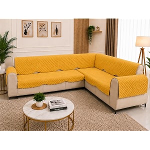 fashion throw quilted velvet l shape seater sofa cover  anti-slip  machine washable  sofa slipcover  yellow l-shape