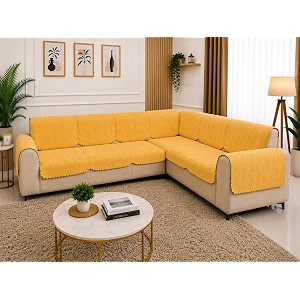 fashion throw quilted velvet l shape seater sofa cover  anti-slip  machine washable  sofa slipcover  yellow l-shape
